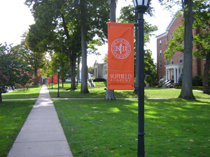 Suffield signs along the sidewalk