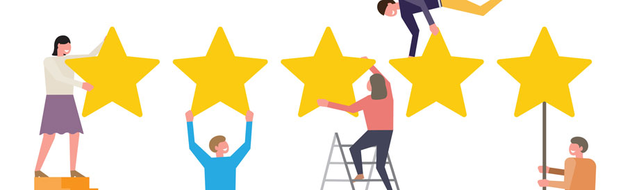 People positioning five stars in a row