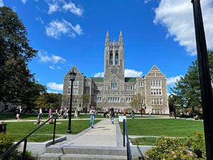 Students walk along main campus