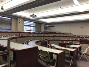 Inside a circular lecture hall
