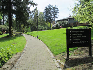 A walkway guides us through campus