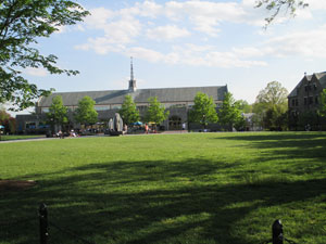 The campus features plenty of green space